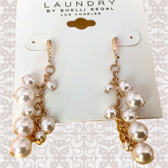 PEARL DANGLE DROP EARRINGS LAUNDRY BY SHERRI SEGAL NWT⭐️QUALITY GOLD PIERCED - Picture 6 of 6